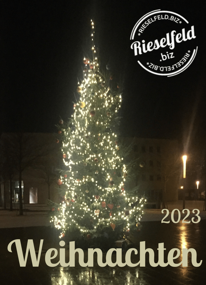 Weihnachtsbroschüre Rieselfeld mit Weihnachtsbaum auf dem Maria-von-Rudloff-Platz