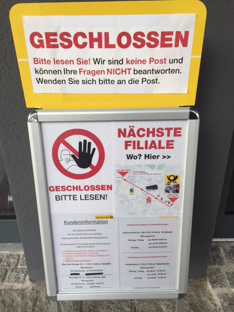 Post Rieselfeld geschlossen
