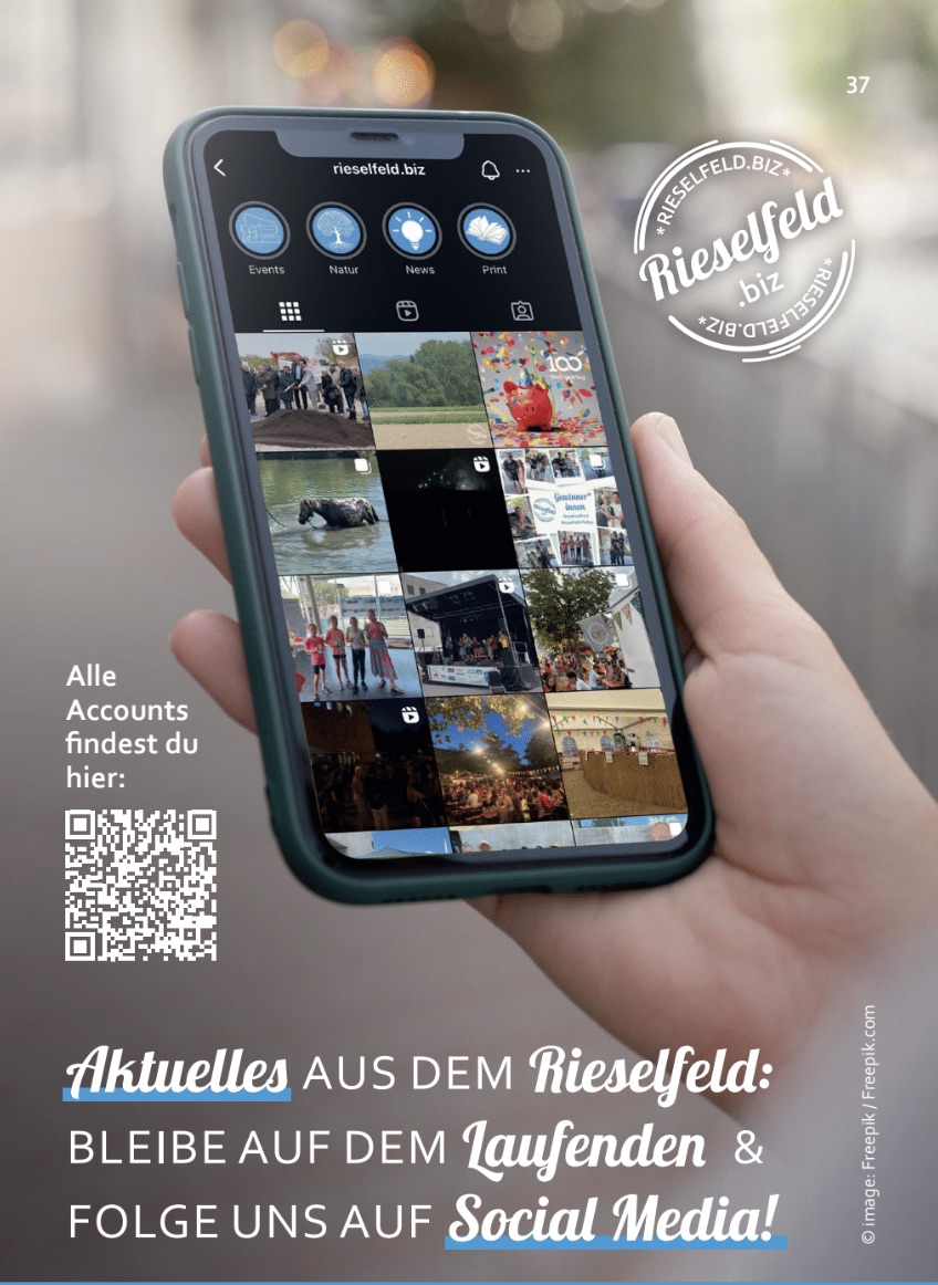 Handy mit Instagram Profil vom Rieselfeld.BIZ