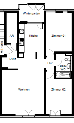 Grundriss Dreizimmerwohnung