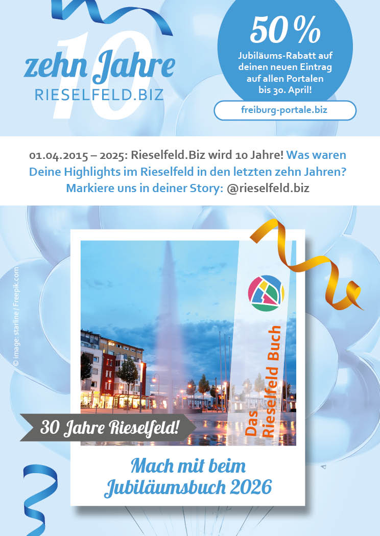 Grafik zum 10. Jubiläum von Rieselfeld.BIZ